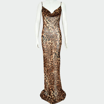 Cheky - Women's Hot Girl Sling Exposed Back Leopard Print Evening Dress