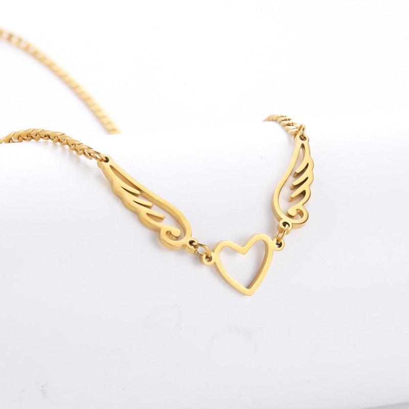 Cheky - Hollow Heart Angel Wing Necklace