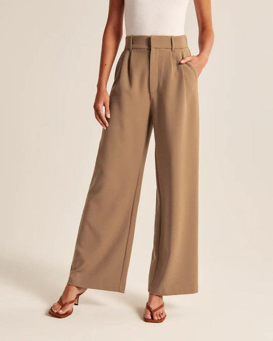 Cheky - High Waist Straight Trousers With Pockets Wide Leg Casual Suit Pants For Women