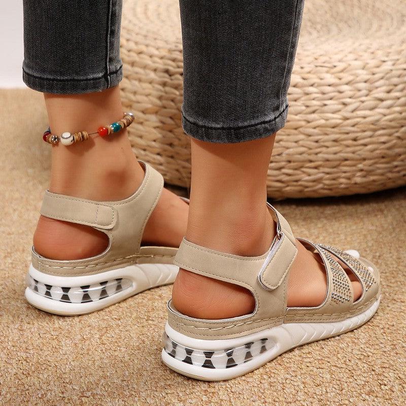 Cheky - Summer Rhinestone Wedges Sandals Casual Sports Air Cushion Bottom Beach Shoes For Women Roman Sandals