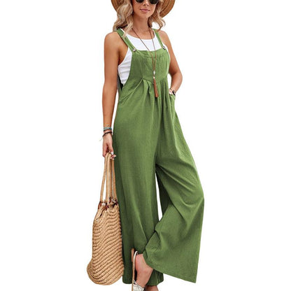 Cheky - Women Long Bib Pants Overalls Casual Loose Rompers Jumpsuits With Pockets