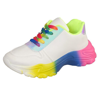 Cheky - INS Style Rainbow Color Sports Shoes For Women Thick Bottom Lace-up Sneakers Fashion Casual Lightweight Running Walking Shoes