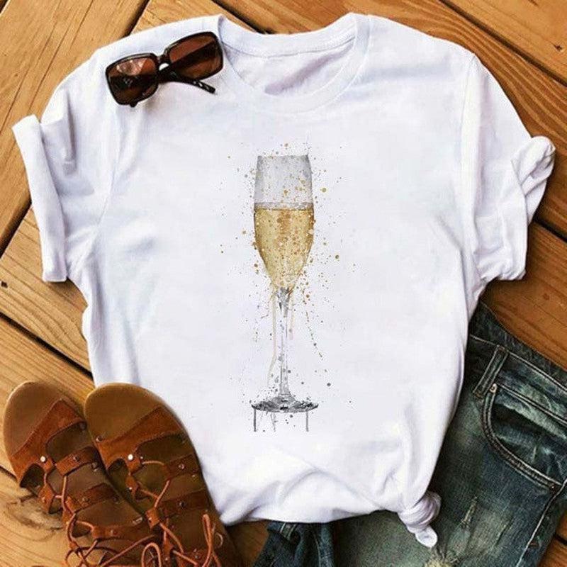 Cheky - T-shirt Kawaii Rose Gold Wine Glass