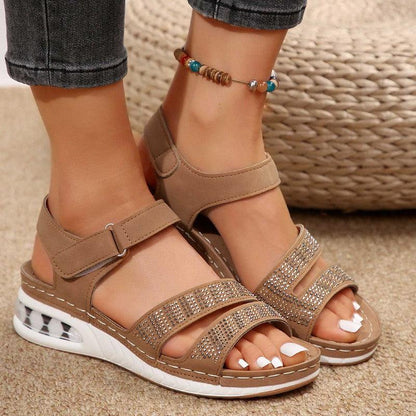 Cheky - Summer Rhinestone Wedges Sandals Casual Sports Air Cushion Bottom Beach Shoes For Women Roman Sandals