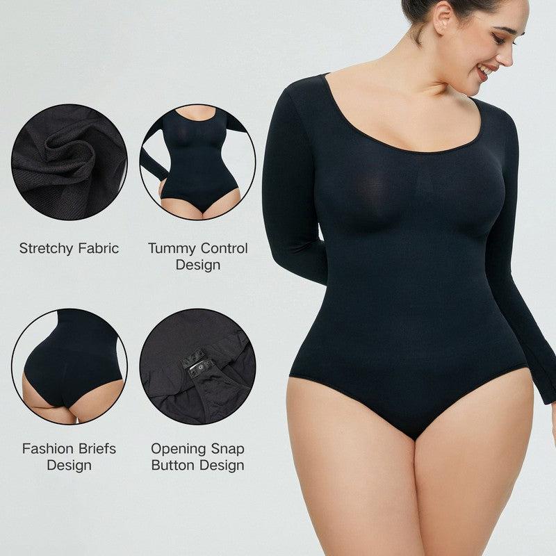 Cheky - Women's One-piece Bottoming Shirt Long-sleeved Corset Body Shaper Seamless Jumpsuit Home Fitness Yoga Clothes