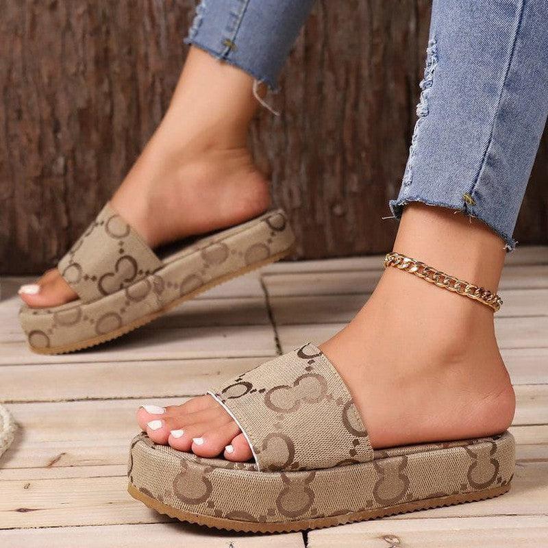 Cheky - Print Thick-soled Flat Slippers Summer Fashion Casual Outdoor Beach Shoes For Women