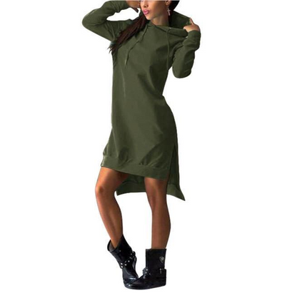 Cheky - Irregular Hooded Long Sleeve Dress Sweatshirt