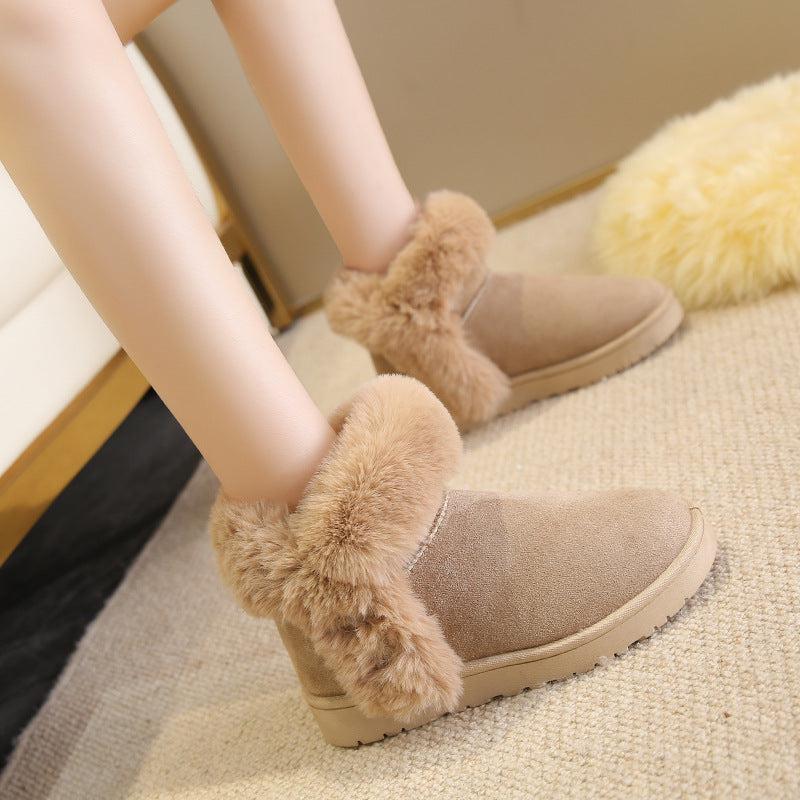 Cheky - Snow Boots For Women Students Winter Warm Slip On Fluffy Platform Comfy Fleece Ankle Boots Non-slip Plush Cotton Shoes