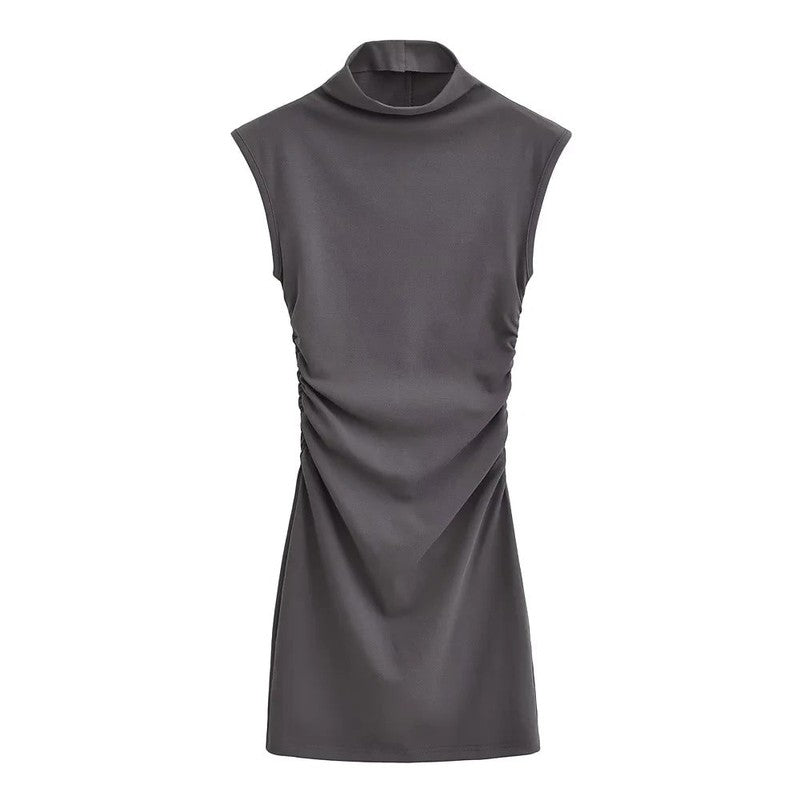 Cheky - Summer New Slim Sleeveless Tight Half Turtleneck Dress Women