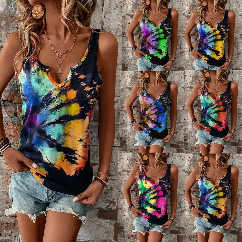 Cheky - Printed Painted V-neck Open Vest Top