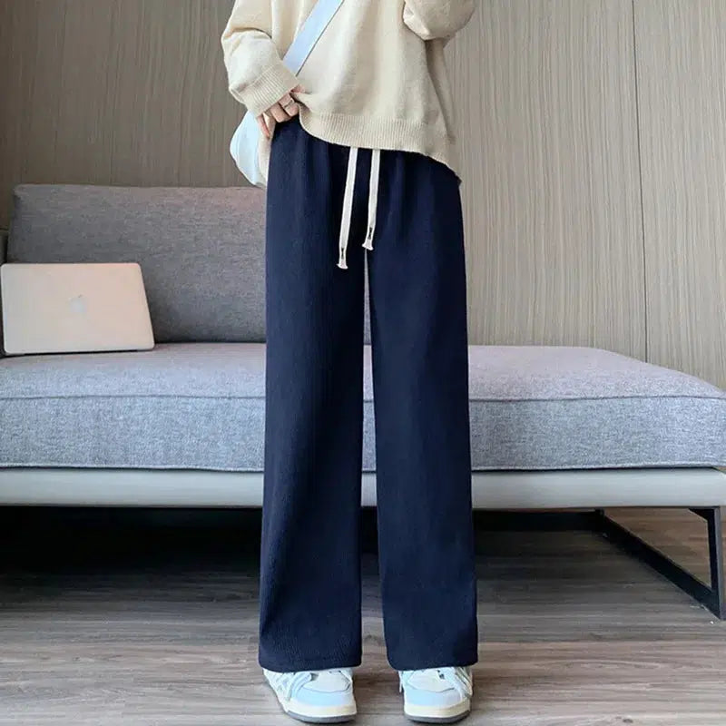 Cheky - Women Long Pants Spring Autumn Women Elastic Waist Stright Long Wide leg pants 2023 Casual Female Long Pants Trousers