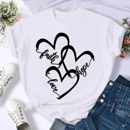 Cheky - Short Sleeve Butterfly Bow Sweet Flower Fashion Summer Women Print T Shirt Female Casual Top Tshirts Cartoon Graphic Tee T-Shirt