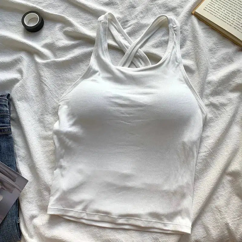 Cheky - Tank Tops Women With Built In Bra Spaghetti Strap Tanks For Woman Solid Color Casual Summer Camis Female Korean Style Dropship