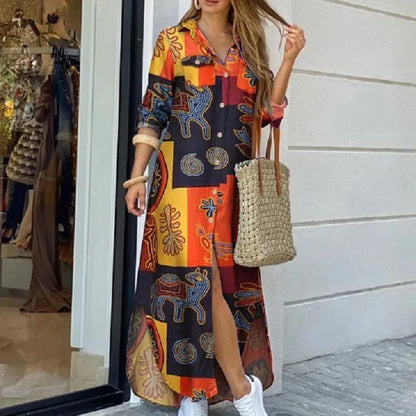 Cheky - Long Sleeve Boho Maxi Dress - Casual Spring/Autumn Fashion