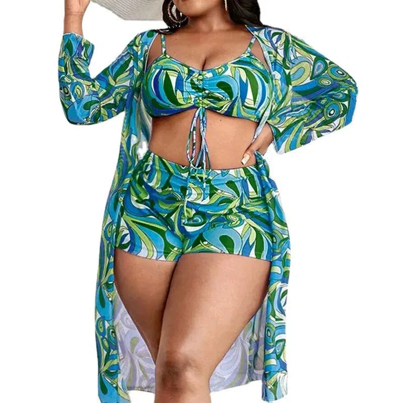 Cheky - 2024 New Plus Big Size Swimwear For Women Swimsuit Large Bathing Suits Three-Piece Push Up Bikini Set Sexy Separate Stylish