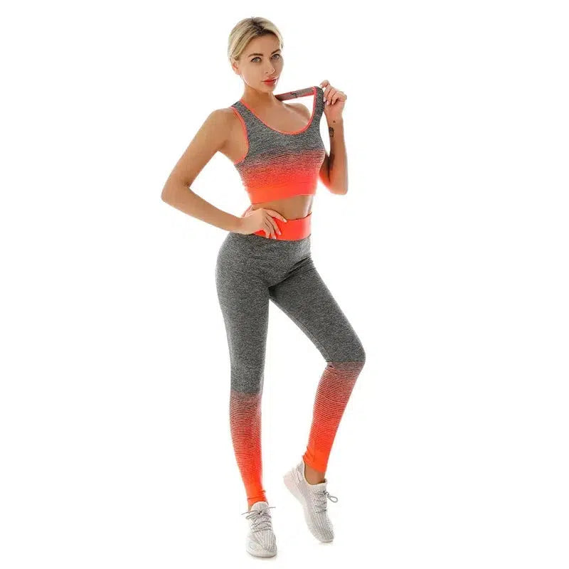 Cheky - 2 Piece Sets Womens Outfits Yoga Set Elastic Gradual Changing Sports Bra Tights Yoga Suit Set Fitness Workout Sports Leggings