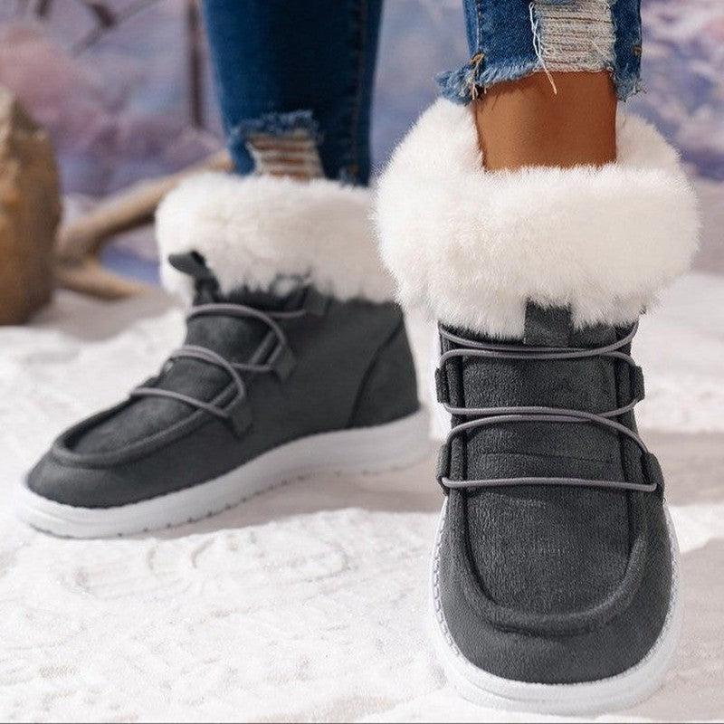 Cheky - Winter Fleece Snow Boots For Women New Style Furry Casual Flat Plush Shoes Women's Warm Ankle Boots