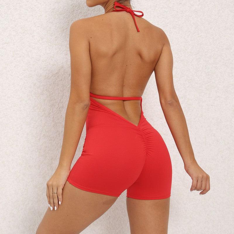 Cheky - Yoga Pants Halter Neck Jumpsuit Beauty Back Shorts High Elastic One-piece Fitness For Womens Clothing