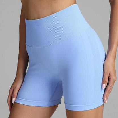 Cheky - Seamless Yoga Shorts Women Solid Color High Waist Hip-lifting Fitness Pants Running Sweatpants