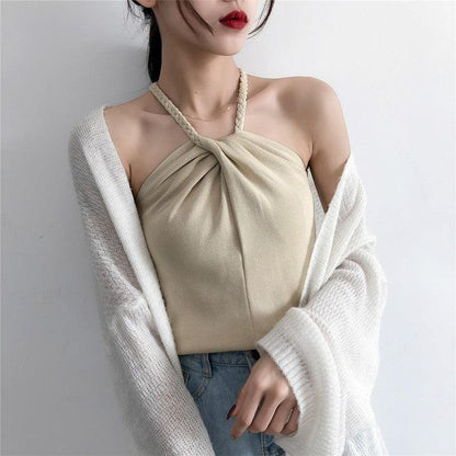 Cheky - Off-the-shoulder Knitted Camisole Women's New Sexy Outer Wear