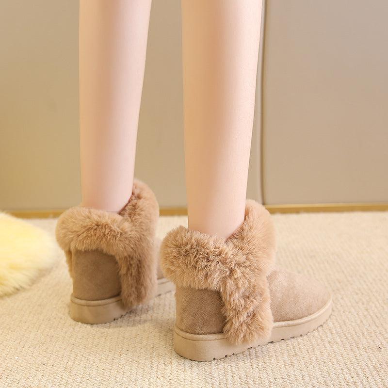 Cheky - Snow Boots For Women Students Winter Warm Slip On Fluffy Platform Comfy Fleece Ankle Boots Non-slip Plush Cotton Shoes