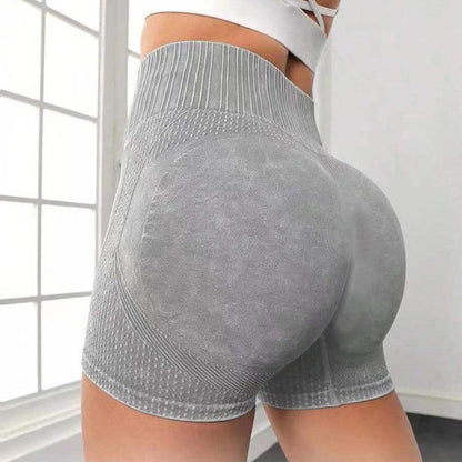 Cheky - High-waisted Hip-lifting Fitness Pants Solid Color Quick-drying Tight Running Sports Yoga Shorts Women