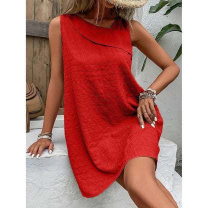 Cheky - Fashion Solid Color Sleeveless Dress Summer Slim Diagonal-neck Dresses For Womens Clothing