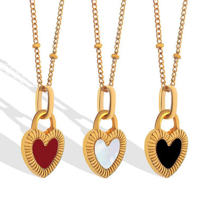 Cheky - Double-Sided Color Heart-shaped Necklace Ins Style Niche Design Valentine's Day Personalized Love Necklace For Women Jewelry