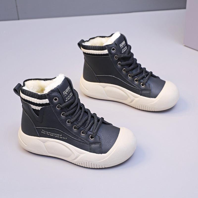 Cheky - Women's Autumn And Winter Fleece-lined High-top Casual Shoes