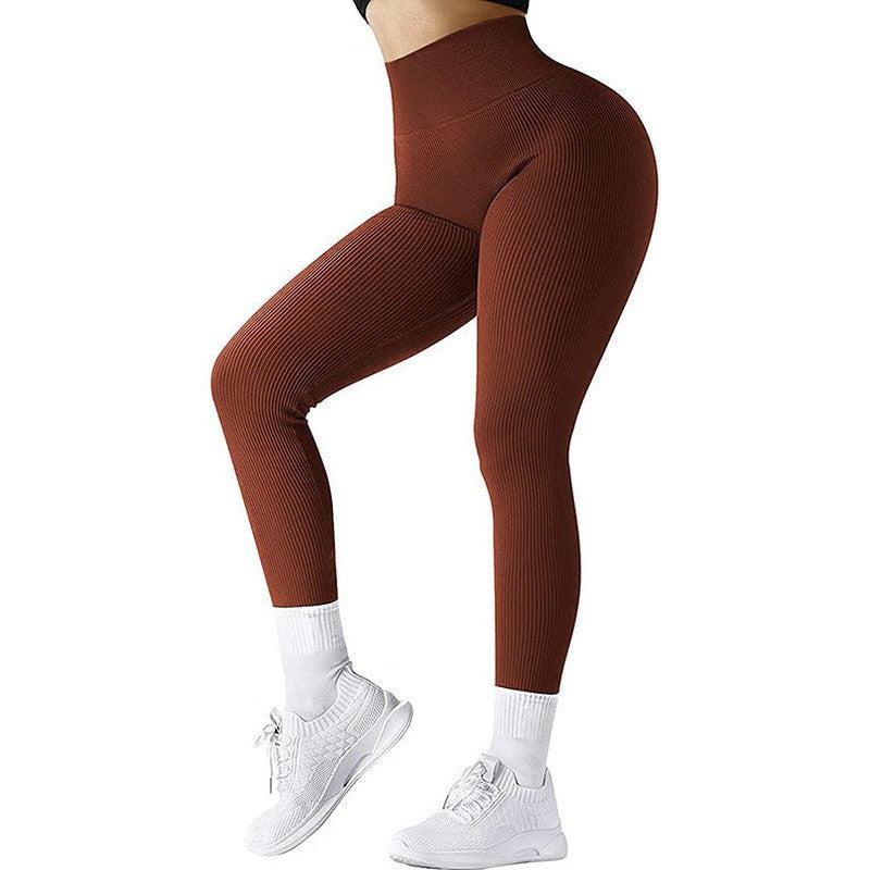 Cheky - High Waist Seamless Leggings Threaded Knitted Fitness Pants Solid Women's Slimming Sports Yoga Pants Elastic Running Sport Leggings