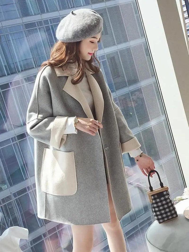 Cheky - Autumn and winter woolen coat female long section Korean