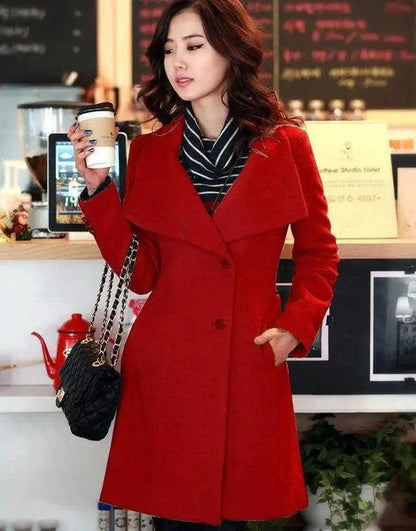 Cheky - Belted woolen coat with slim collar