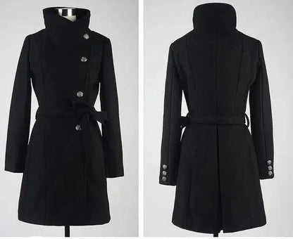 Cheky - Belted woolen coat with slim collar