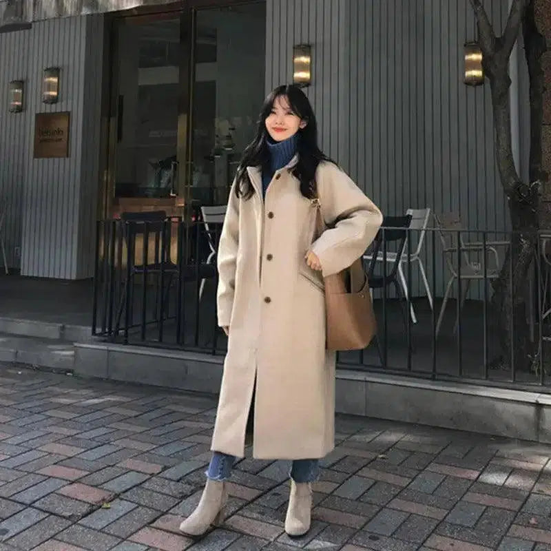 Cheky - College Style Long New Woolen Coat Women