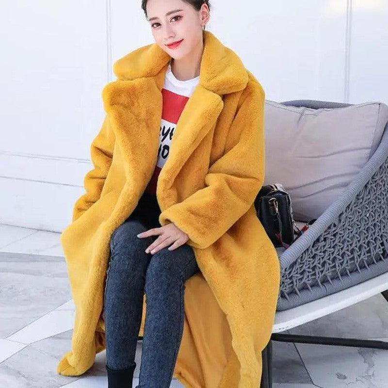 Cheky - Fashion New High Quality Velvet Fur Long Coat Women