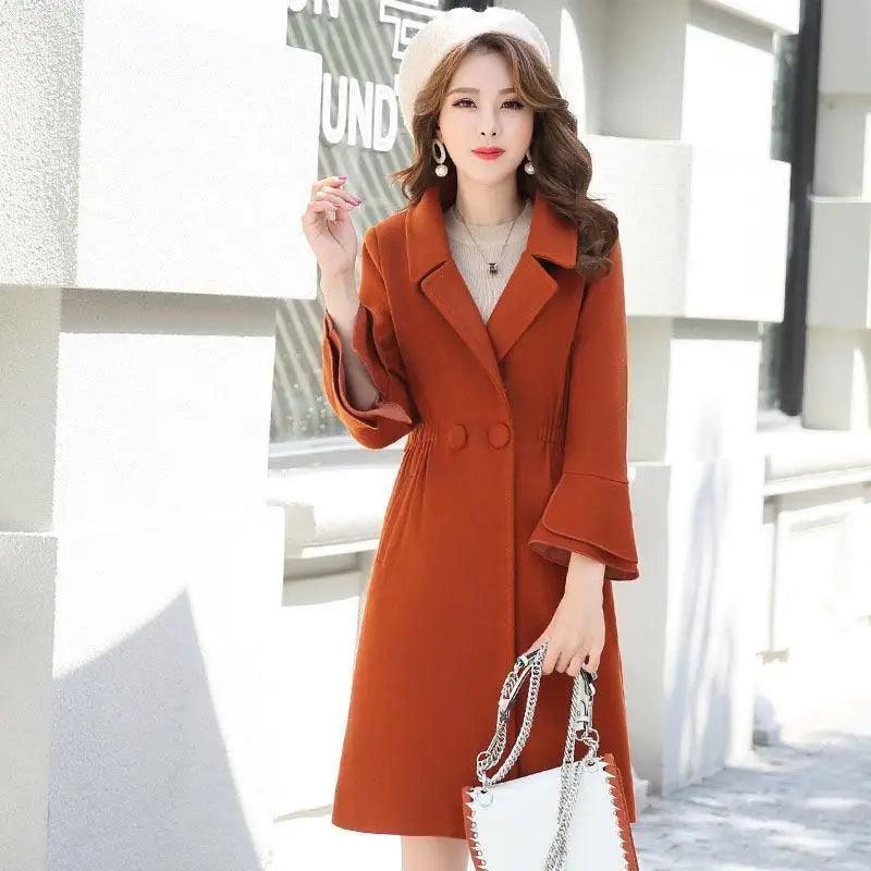 Cheky - Fashion split sleeves long woolen coat coat