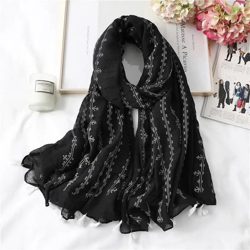 Cheky - Fashion Tassel Cotton Linen Thin Yarn Scarf