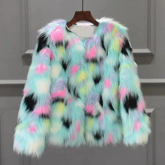 Cheky - Fox fur round collarless short coat