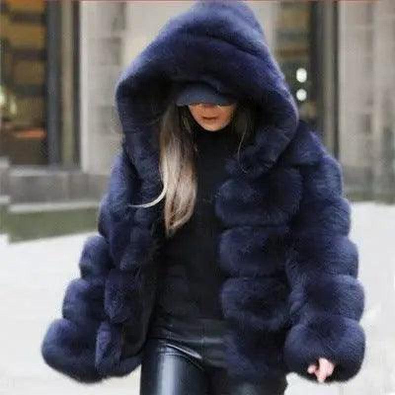 Cheky - Fur fox fur hooded women's coat