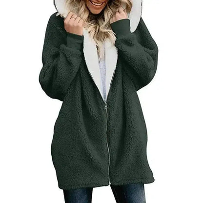 Cheky - Hooded zipper cardigan fur coat plush sweater