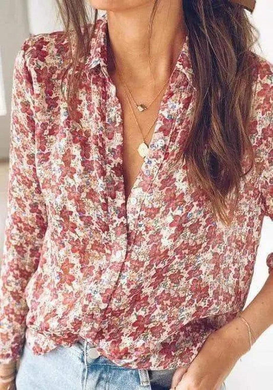 Cheky - Ladies small floral lapel shirt