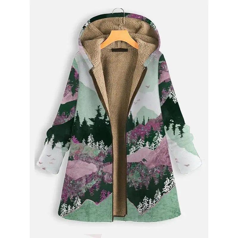 Cheky - Landscape print long sleeve hooded zipper coat