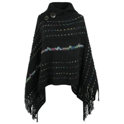 Cheky - Lapel Button Pullover Shawl Women's Knitted Cape