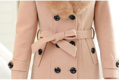 Cheky - Large fur collar woolen coat