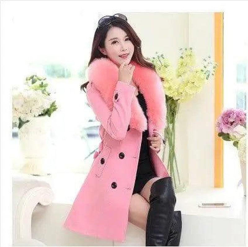 Cheky - Large fur collar woolen coat