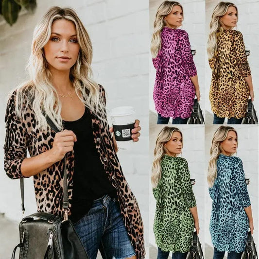 Cheky - Women's Sexy V-neck Long Sleeve Button Print Cardigan Jacket