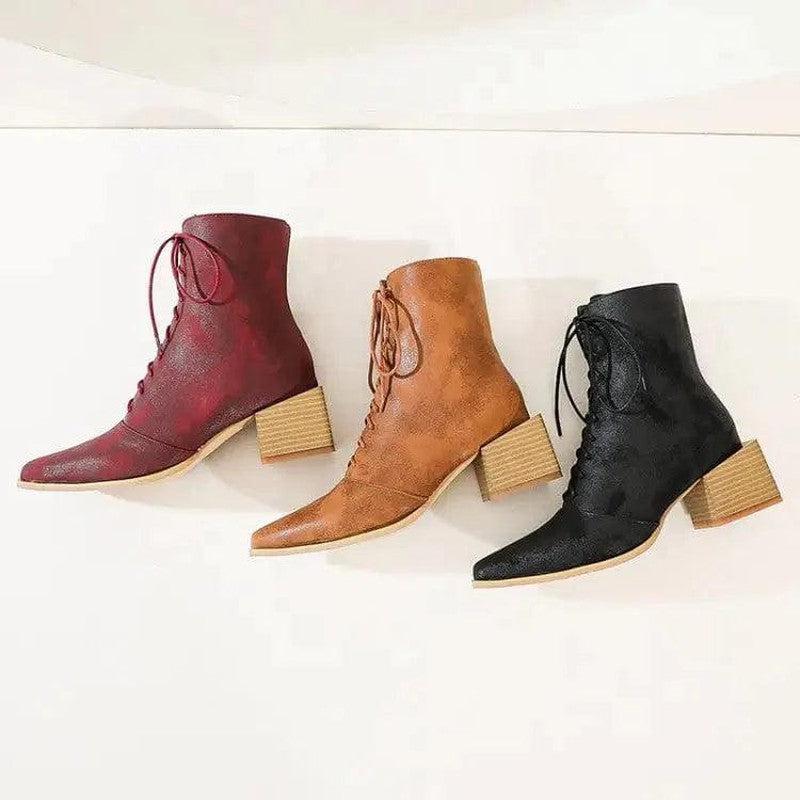 Cheky - Martin Boots Women Thick Heel Pointed Toe Zipper Short Boots Women