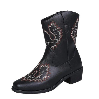 Cheky - New Large Short Boots Embroidered Ethnic Style Slope Heel Casual Women