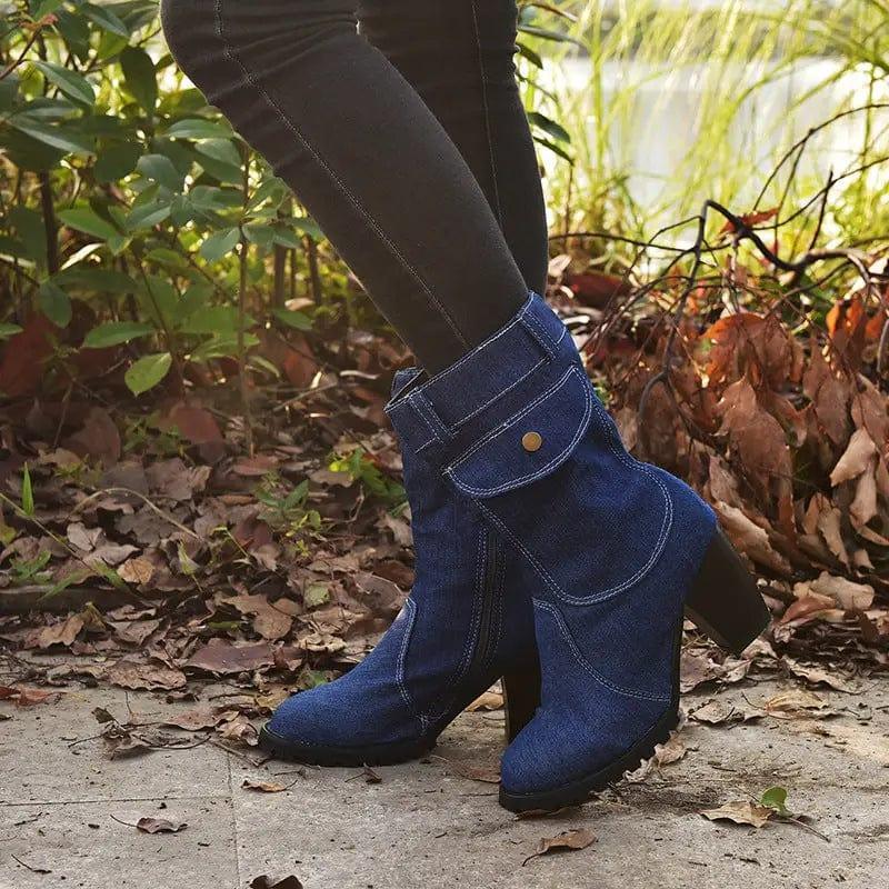 Cheky - Plus Size High Heel Denim Mid Tube Women Boots