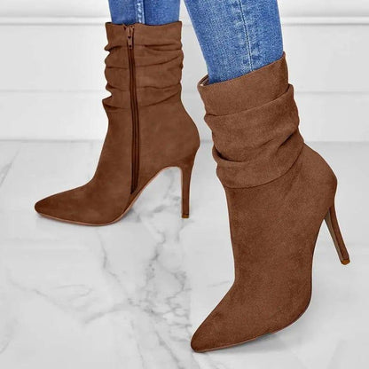 Cheky - Pointed Toe Stiletto Heel Ankle Boots For Women Side Zipper Shoes